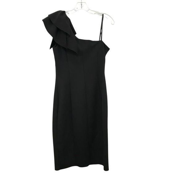 Jessica Howard Dress 10 Women’s Black Bodycon One-Shoulder Ruffle Party Dress - Picture 2 of 4